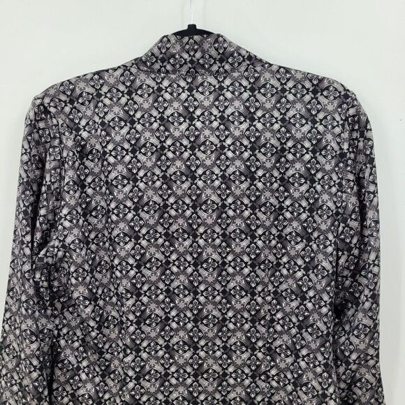 Tresori Silk Blouse Long Sleeve Spread Dagger Collar Button Up S Gray Retro 70s - Picture 9 of 12